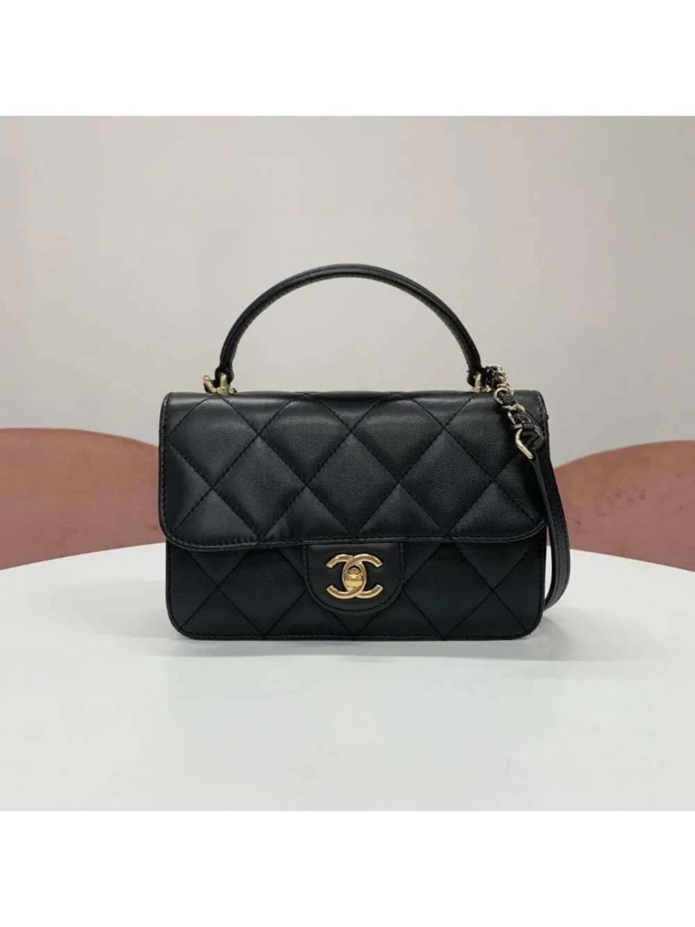 Chanel Top Handle CC Logo Quilted Lambskin